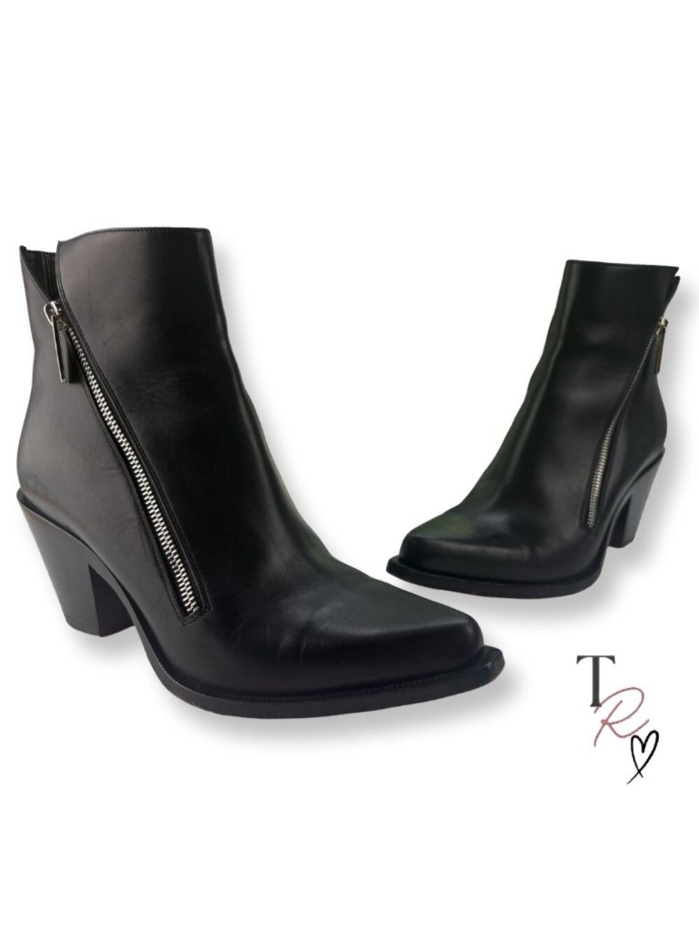Christian Louboutin Santiazip 65 Black Leather Moto Ankle Boots Size EU 37 US 7